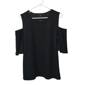 Ann Taylor Cut Off The Shoulder Blouse Black Women's Size L (Cold Shoulder)